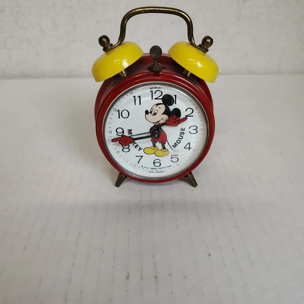 Vintage Bradley Mickey Mouse Wind Up Twin Bell Alarm Clock West Germany Untested